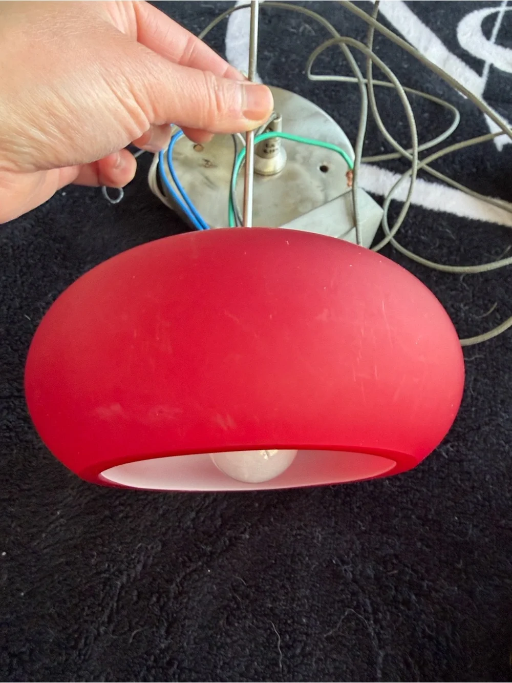 Set of 3 Red Glass Pendant Lights